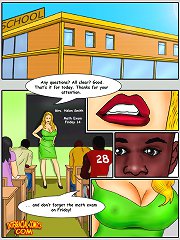 White point-headed booby teacher lost head about penis of her ebony toon sex pupil