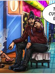 Very dirty comic porn game with poor street whore serving hobo cock